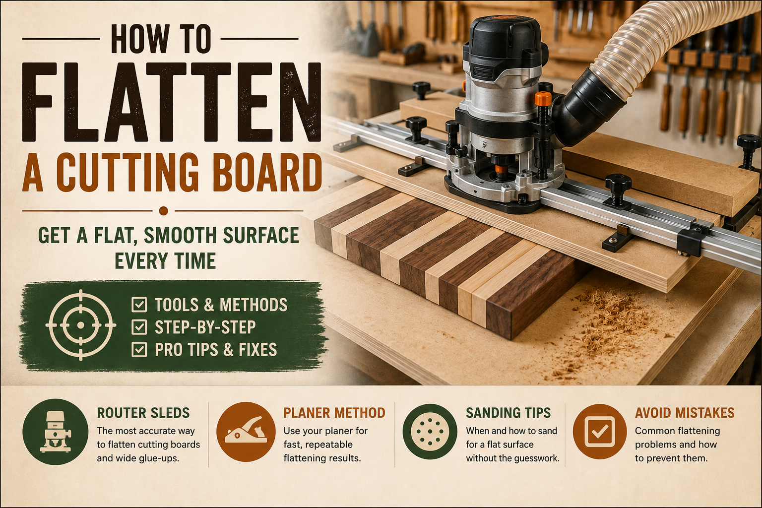 Cutting board being flattened